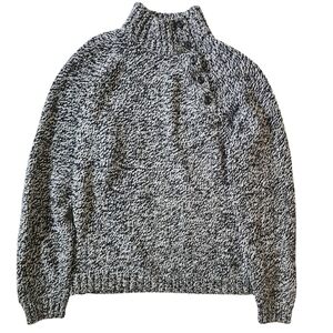 Womens Chaps PL Button Turtleneck Black & White Verigated Comfy Knit Sweater